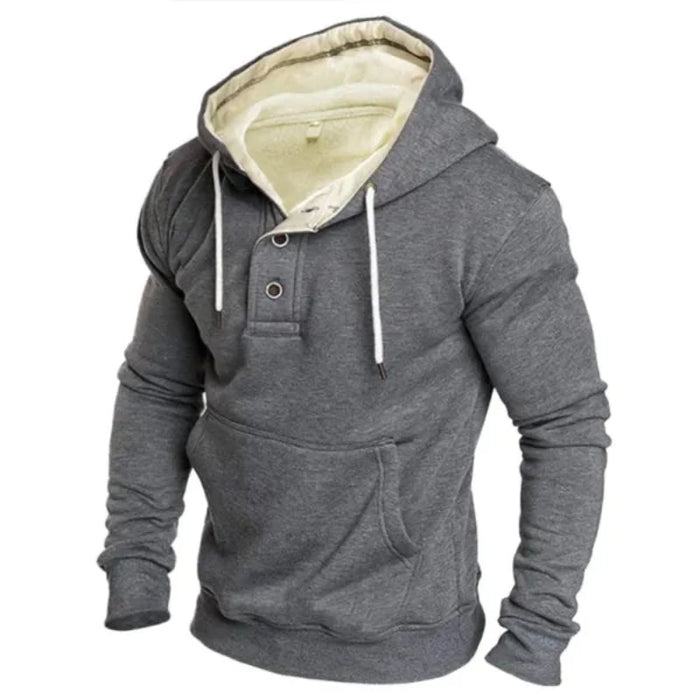 Button Placket Casual Hoodie