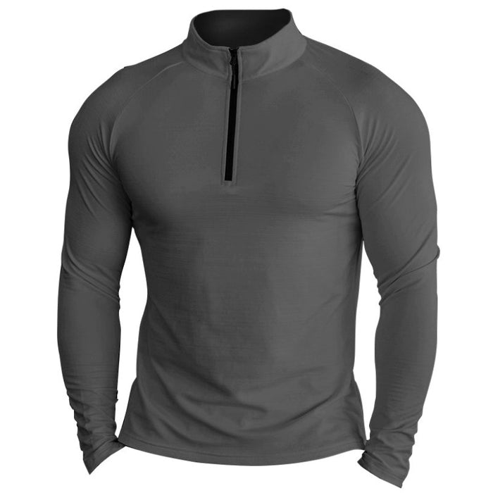 Stand Collar Zip Long Sleeve Sports T-Shirt