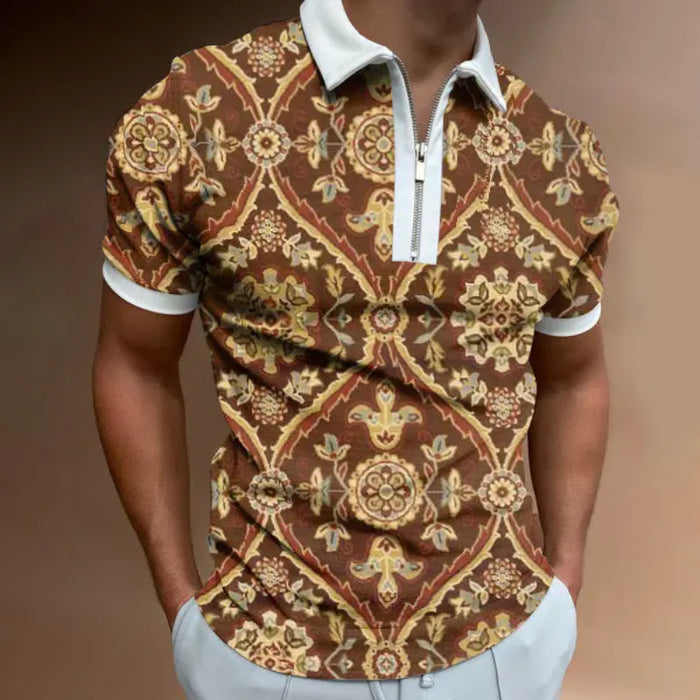 Men's Vintage Totem Print Polo T-Shirt