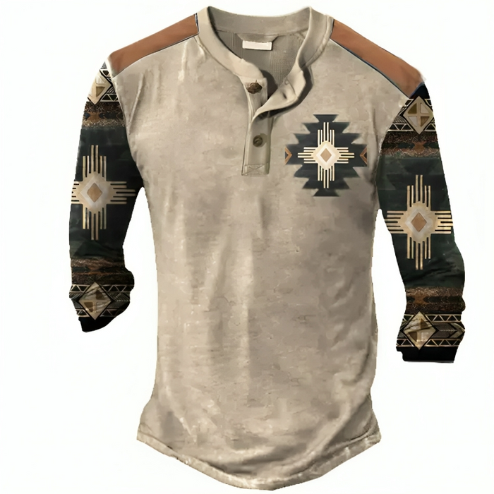 Retro Western Style Henley Shirt