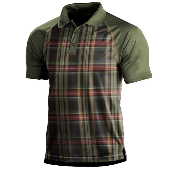 Plaid Panel Polo Shirt