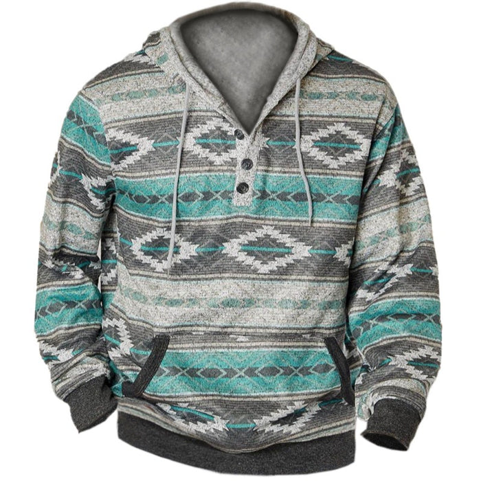 Vintage Ethnic Print Hooded Sweatshirt